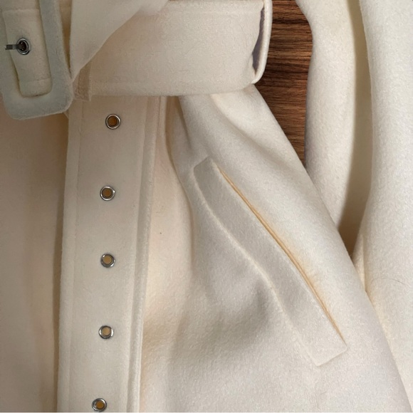 Women's Collared High-Low Woolen Wrap Coat with Detatchable Belt - Ivory - L - Picture 4 of 13
